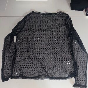 Black Sheer Long Sleeve Top with Silver Accents